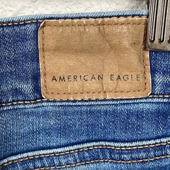 American Eagle Hi Rise Shortie Shorts Denim Jean Button Fly Distressed Cut Off 4 - Picture 4 of 12